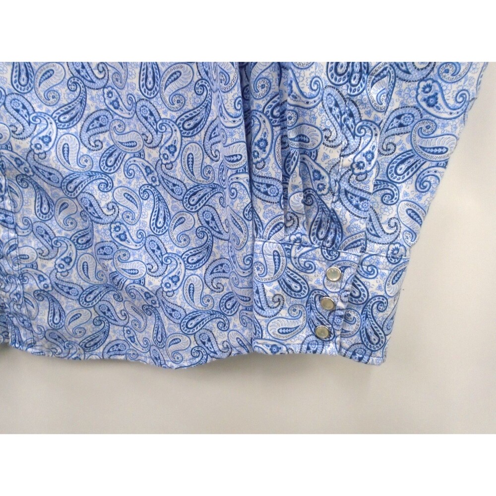 Wrangler Wrancher Western Shirt Men's XL Blue Paisley AOP Pearl Snap Long Sleeve - Picture 6 of 9
